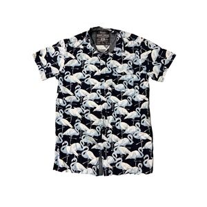 Broken Threads Mens Large Blue Flamingo Print Short Sleeve Button Down Shirt